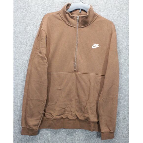 NIKE Men's Large Sportswear Club Brushed-back 1/2-zip Pullover In Brown - Picture 1 of 5